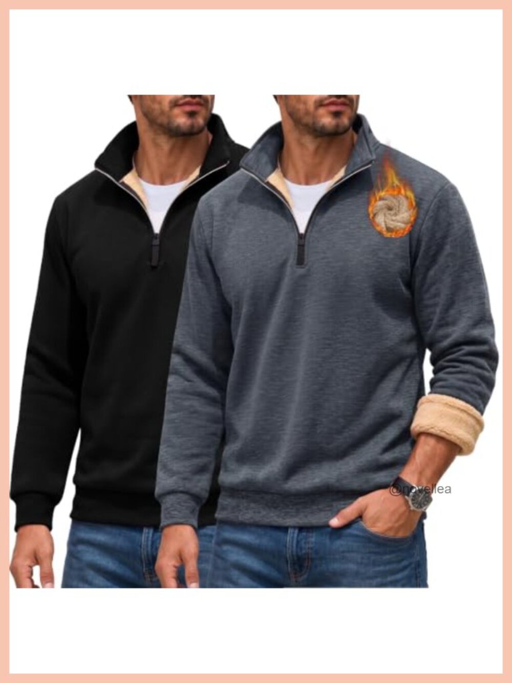 2 Pack Men's Quarter Zip Sherpa Lined Pullover Sweatshirt Polyester Fleece